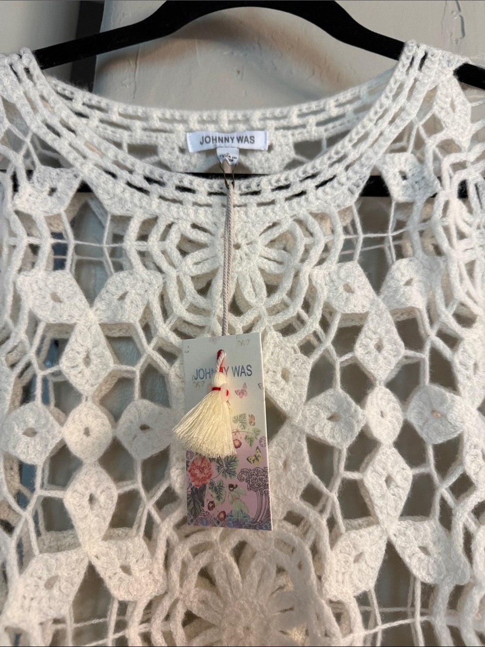 Johnny Was Cream Crochet Openwork Scoop Neck Sweater - Picture 2 of 7